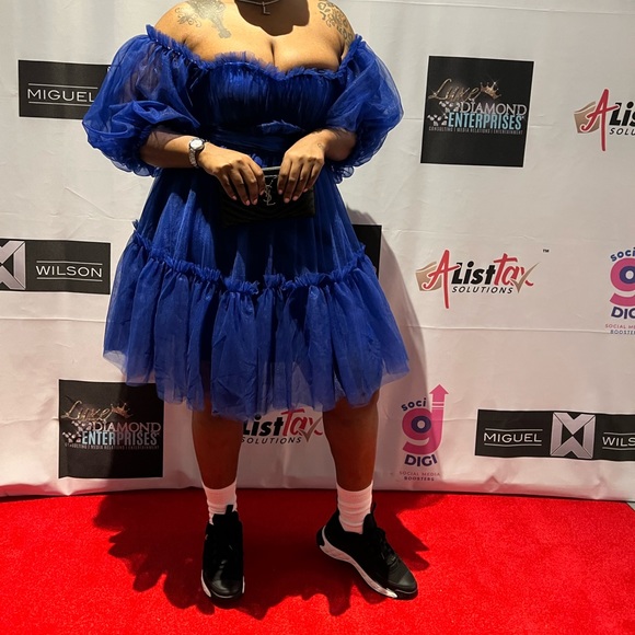 Royal Blue Short Tulle Prom Dress - Picture 2 of 2